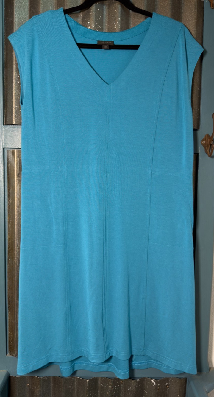 J. Jill Wearever Collection Teal V-Neck Cap Sleeve Shift Dress PM Petite Medium